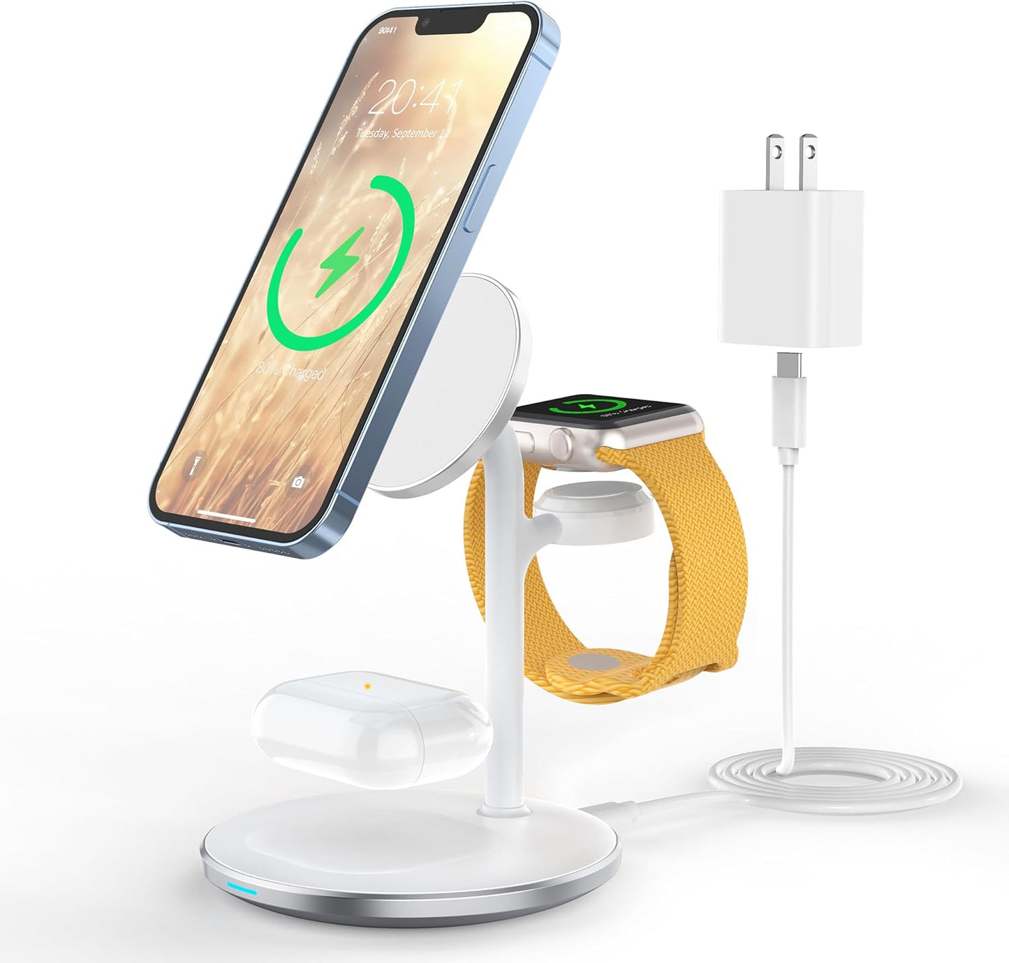 3 in 1 Wireless Charging Station for Apple Devices, Fast Wireless Mag-Safe Charger Stand with 20W Adapter for Iphone 17 16 15 14 13 12 Pro Max/Air/Plus/Pro,Iwatch,Airpods-Gift for Wife&Husband