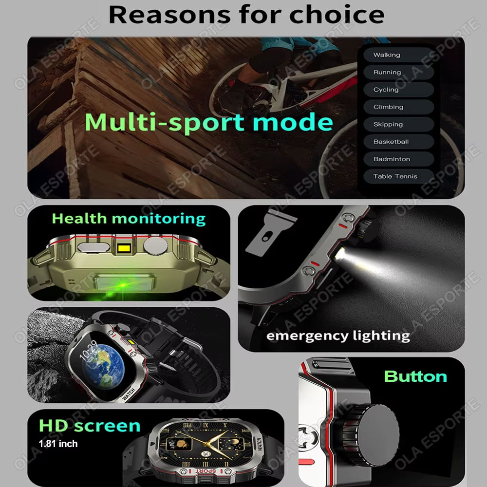 Waterproof Bluetooth Fitness Smartwatch with Flashlight, Rating for Android and iOS